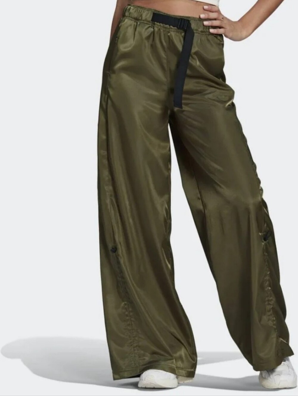 Adidas Women's Olive Wide-Leg Satin Track Pants XL